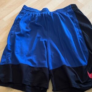 Nike Black and Blue Sports Shorts with Pink Logo